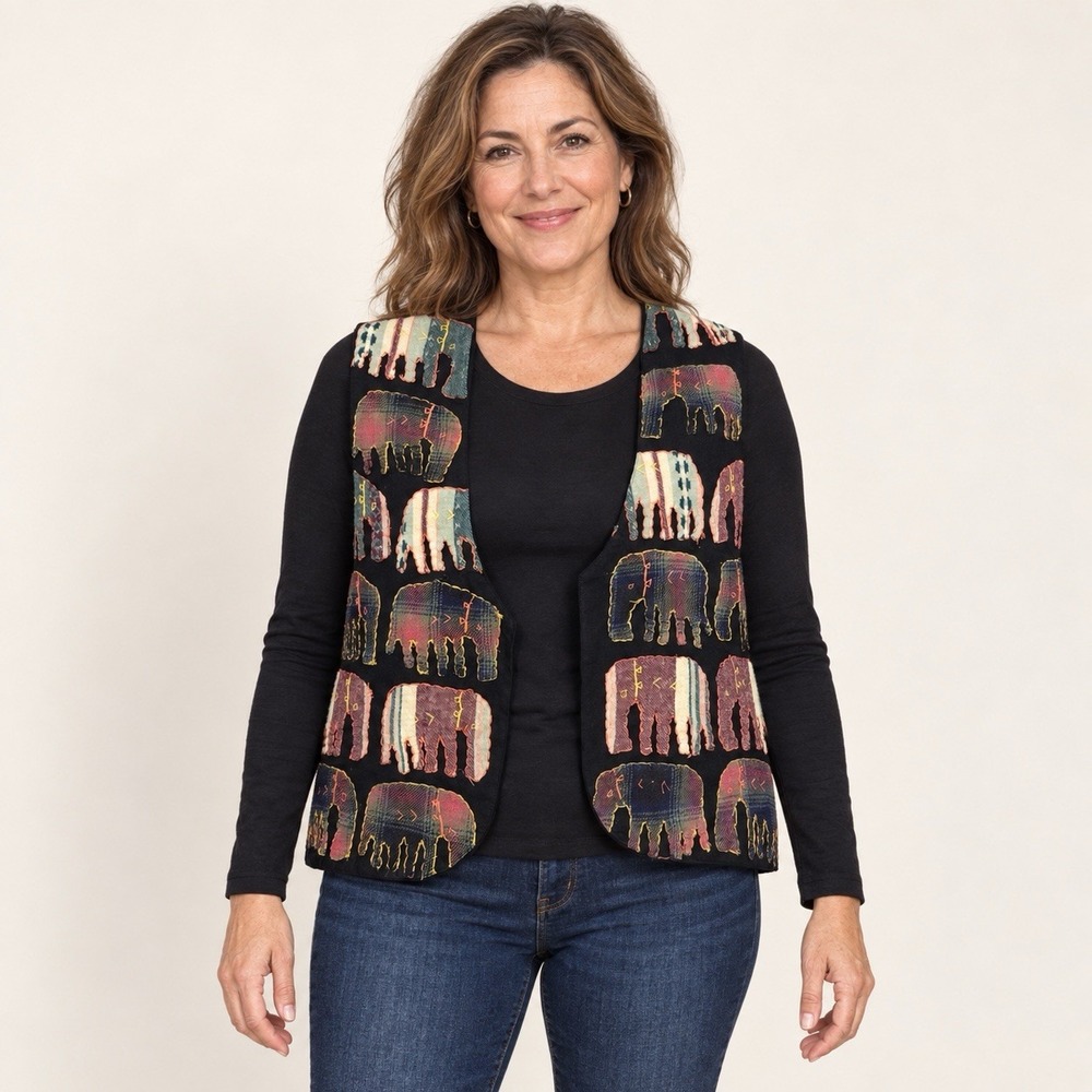 Vintage SOHO Compagnie Elephant Patchwork Vest Cotton Large